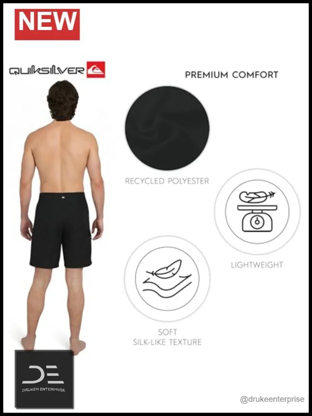 UPF 50 Quick Dry Board Shorts Regular Fit Fixed Waist Velcro Fly Drawstring